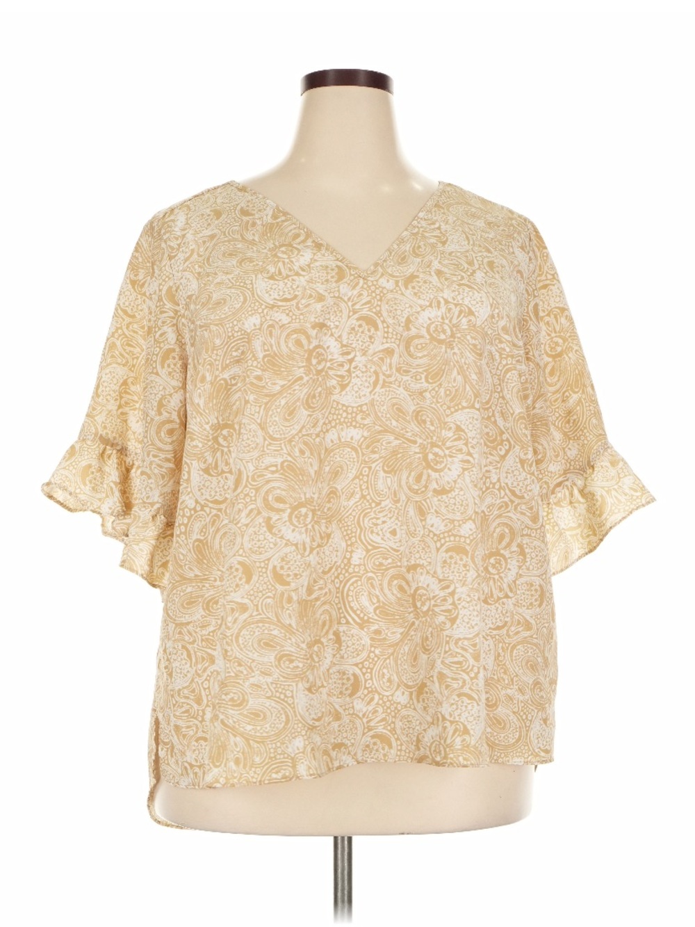 Michael Kors Cream Paisley V-Neck Flutter Sleeve Top